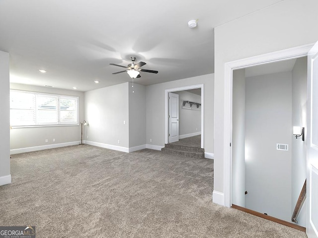 4845 Josie Way NW, Acworth, GA 30101 - unfurnished living room with baseboards, recessed lighting, carpet, and a ceiling fan