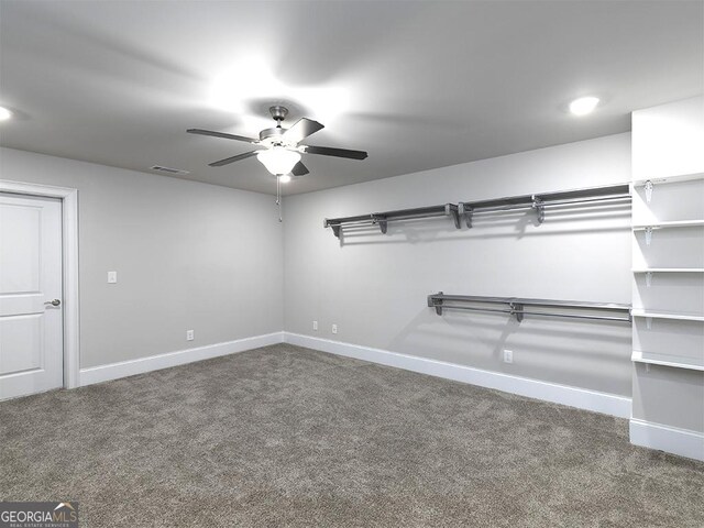 4845 Josie Way NW, Acworth, GA 30101 - spacious closet with ceiling fan, visible vents, and carpet floors