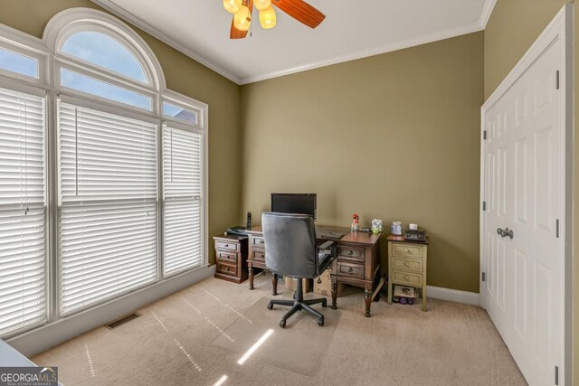2323 Council Ln, Buford, GA 30519 - carpeted office space with crown molding and ceiling fan