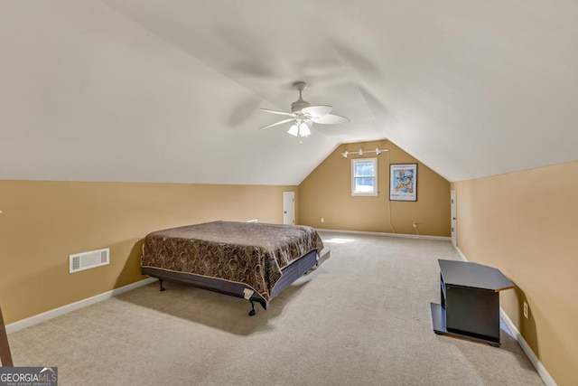 2323 Council Ln, Buford, GA 30519 - bedroom with carpet flooring, vaulted ceiling, and ceiling fan