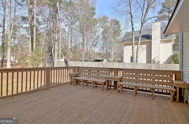 wooden terrace with a fenced backyard