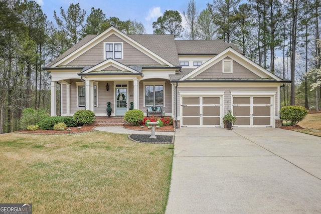 55 Hazelbrook Way, Acworth, GA 30101 - craftsman house featuring roof with shingles, concrete driveway, an attached garage, a front lawn, and a porch