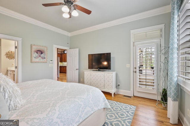 55 Hazelbrook Way, Acworth, GA 30101 - bedroom featuring baseboards, wood finished floors, ornamental molding, and a ceiling fan
