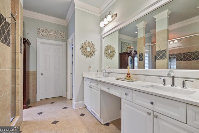 55 Hazelbrook Way, Acworth, GA 30101 - full bathroom with tile patterned floors, a sink, ornamental molding, and a stall shower