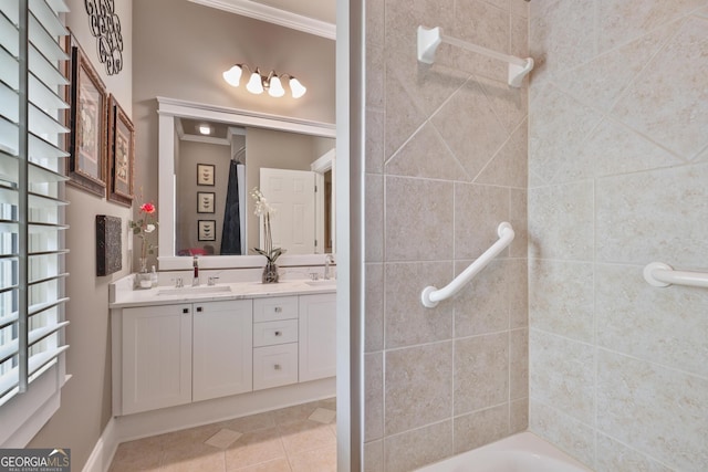 55 Hazelbrook Way, Acworth, GA 30101 - bathroom featuring tile patterned flooring, a sink, double vanity, and bathtub / shower combination