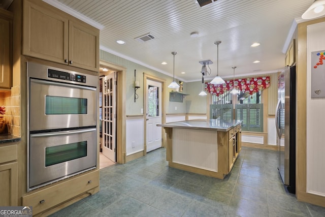 55 Hazelbrook Way, Acworth, GA 30101 - kitchen featuring ornamental molding, stainless steel appliances, a center island, and a wealth of natural light