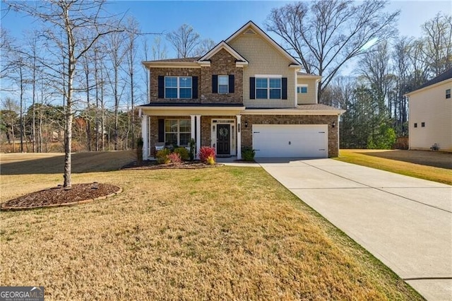 4870 Odum View Ln, Cumming, GA 30040 - view of front of house featuring concrete driveway, an attached garage, a front yard, and brick siding