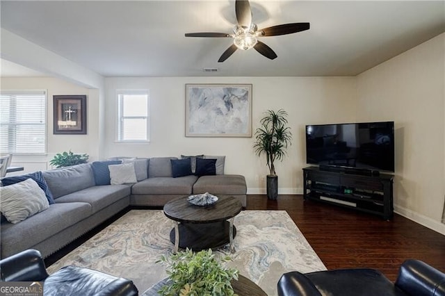 4870 Odum View Ln, Cumming, GA 30040 - living room featuring wood finished floors and a ceiling fan