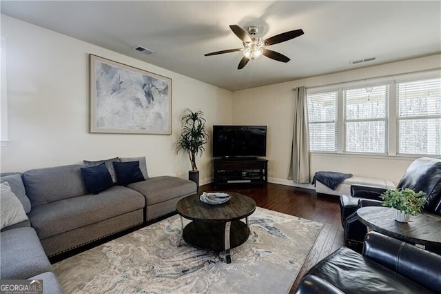 4870 Odum View Ln, Cumming, GA 30040 - living area featuring wood finished floors and a ceiling fan