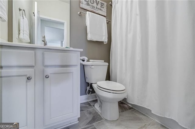 4870 Odum View Ln, Cumming, GA 30040 - bathroom featuring vanity, marble look tile flooring, and a shower with curtain