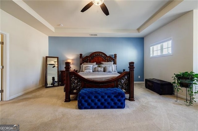 4870 Odum View Ln, Cumming, GA 30040 - bedroom featuring carpet, a tray ceiling, and ceiling fan