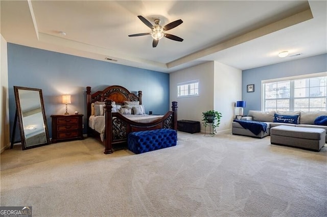 4870 Odum View Ln, Cumming, GA 30040 - bedroom with a raised ceiling, carpet floors, and ceiling fan