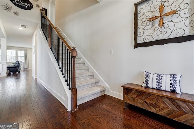 4870 Odum View Ln, Cumming, GA 30040 - stairs with baseboards and wood-type flooring