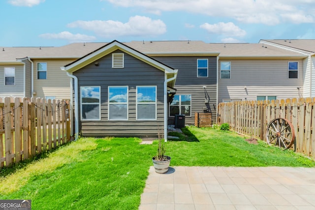 3627 Canyon Springs Dr, Oakwood, GA 30566 - rear view of property featuring a lawn, a patio area, central air condition unit, a residential view, and a fenced backyard
