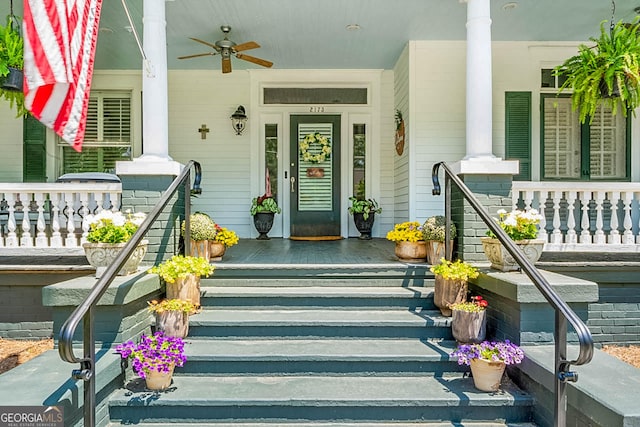 2173 Conyers St SE, Covington, GA 30014 - entrance to property with covered porch and ceiling fan