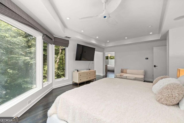 4 W Wesley Rdg NW, Atlanta, GA 30327 - bedroom with a raised ceiling, recessed lighting, dark wood-style flooring, and ensuite bathroom