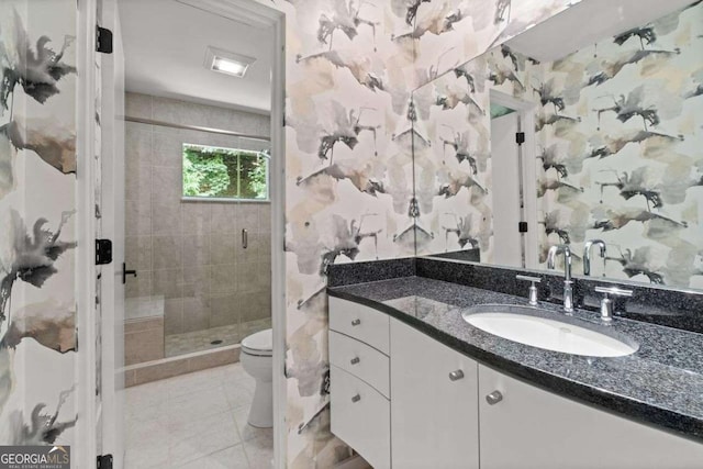 4 W Wesley Rdg NW, Atlanta, GA 30327 - full bath featuring vanity, a stall shower, and marble look tile flooring