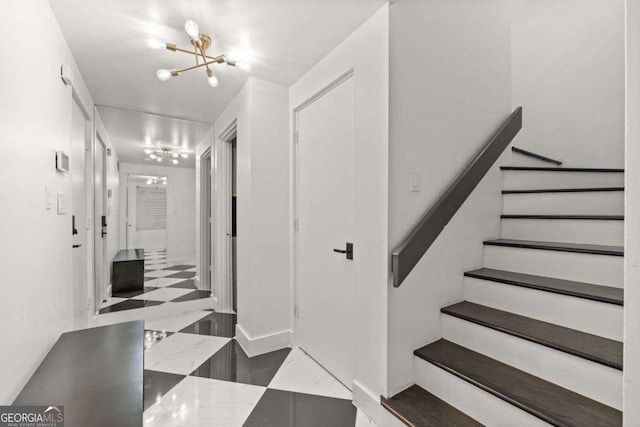 4 W Wesley Rdg NW, Atlanta, GA 30327 - corridor featuring a chandelier and stairs