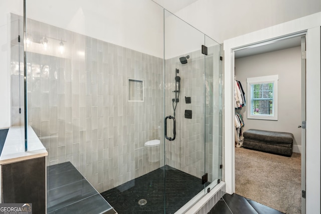 bathroom with a stall shower