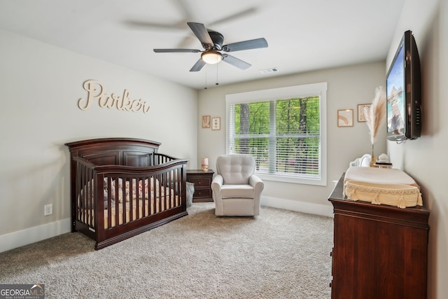 4426 Oxburgh Park, Flowery Branch, GA 30542 - carpeted bedroom featuring a nursery area and ceiling fan