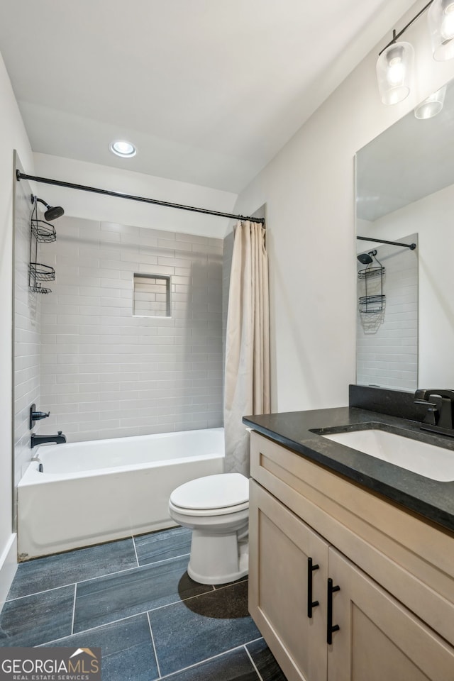 4426 Oxburgh Park, Flowery Branch, GA 30542 - full bathroom featuring vanity, shower / bathtub combination with curtain, and recessed lighting