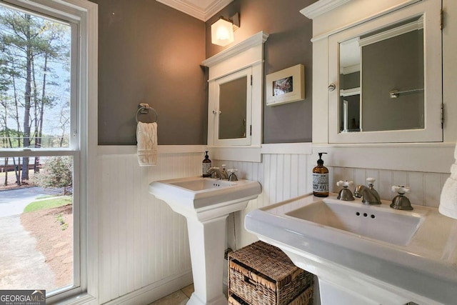 4295 S Berkeley Lake Rd NW, Berkeley Lake, GA 30096 - bathroom featuring wainscoting and ornamental molding