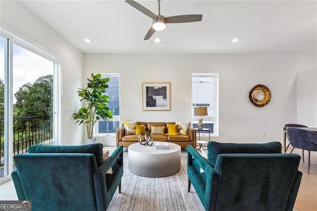 2029 Memorial Dr Unit 32, Atlanta, GA 30317 - living room featuring a ceiling fan, recessed lighting, and light wood-type flooring