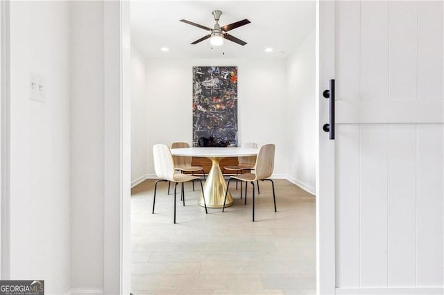 2029 Memorial Dr Unit 32, Atlanta, GA 30317 - dining space featuring ceiling fan, wood finished floors, recessed lighting, and baseboards