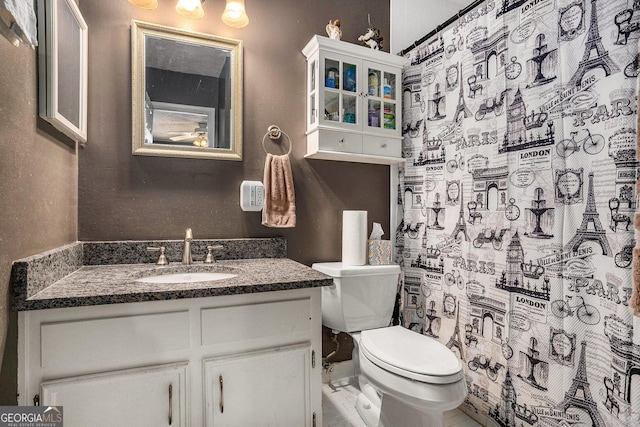 105 Governors Dr, Forest Park, GA 30297 - bathroom with a shower with shower curtain, vanity, and toilet