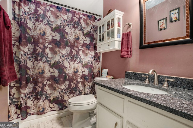 105 Governors Dr, Forest Park, GA 30297 - full bath with toilet, vanity, and a shower with shower curtain
