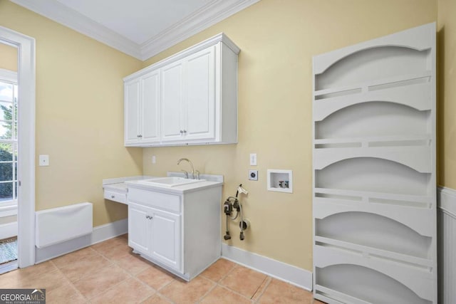 1462 Georgia Club Dr, Statham, GA 30666 - washroom featuring crown molding, washer hookup, a sink, electric dryer hookup, and light tile patterned floors