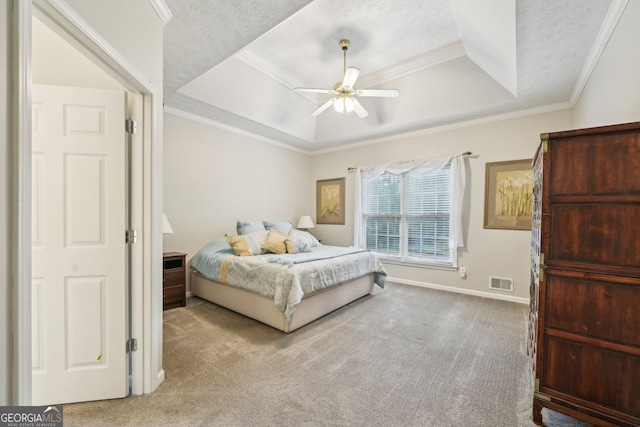 740 Trillium Ln, Lilburn, GA 30047 - bedroom featuring a raised ceiling, carpet flooring, crown molding, baseboards, and ceiling fan