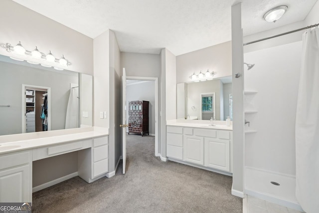 740 Trillium Ln, Lilburn, GA 30047 - full bath with curtained shower, two vanities, and baseboards