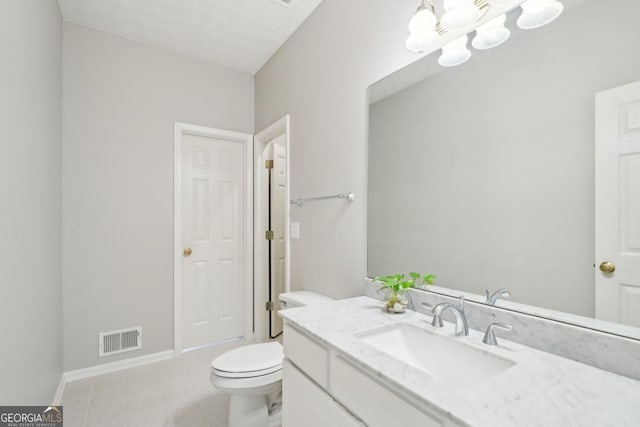 740 Trillium Ln, Lilburn, GA 30047 - half bath with toilet, vanity, tile patterned floors, a chandelier, and baseboards