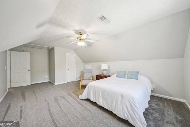 740 Trillium Ln, Lilburn, GA 30047 - bedroom with carpet flooring, lofted ceiling, baseboards, and a ceiling fan