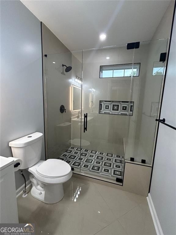 4321 Austell Powder Springs Rd SW, Powder Springs, GA 30127 - full bath with a shower stall, vanity, and marble finish floors