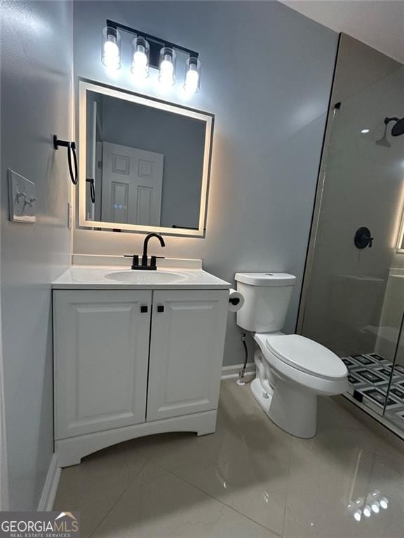 4321 Austell Powder Springs Rd SW, Powder Springs, GA 30127 - bathroom with a shower stall, vanity, and marble look tiles