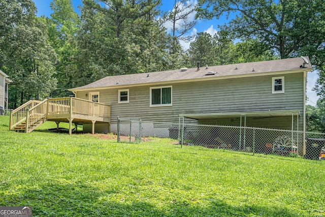 10 Powder Dr, Dallas, GA 30157 - back of property featuring a wooden deck and stairway