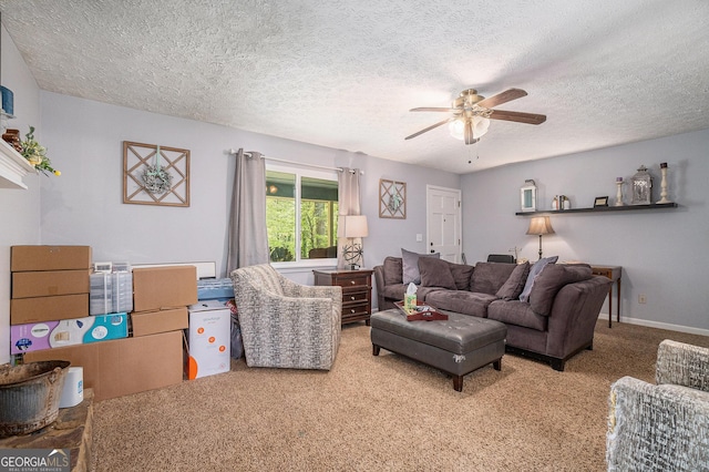 10 Powder Dr, Dallas, GA 30157 - living room with a ceiling fan, carpet floors, and a textured ceiling
