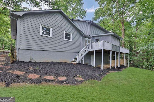9415 Martin Rd, Roswell, GA 30076 - back of house featuring stairs, a deck, and a yard