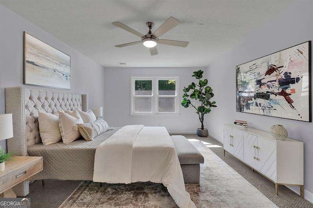 9415 Martin Rd, Roswell, GA 30076 - bedroom with carpet, a ceiling fan, and a textured ceiling