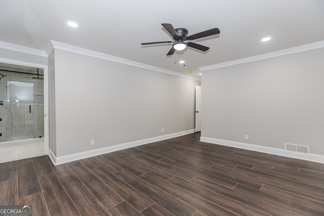 247 Old Timber Rd, Lawrenceville, GA 30046 - unfurnished bedroom with ornamental molding, dark wood-style floors, baseboards, and visible vents