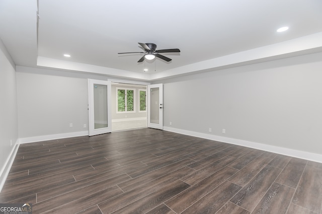 247 Old Timber Rd, Lawrenceville, GA 30046 - unfurnished room featuring baseboards, dark wood-style floors, ceiling fan, and recessed lighting