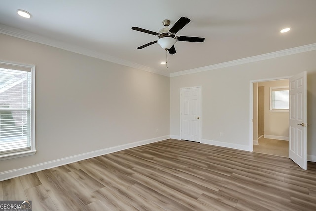 3065 Meadow Springs Dr, Watkinsville, GA 30677 - empty room with crown molding, light wood finished floors, ceiling fan, and recessed lighting