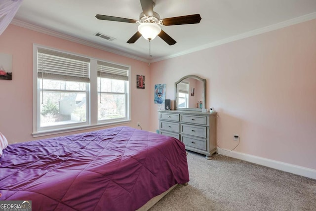 3065 Meadow Springs Dr, Watkinsville, GA 30677 - bedroom featuring light carpet, ornamental molding, and a ceiling fan