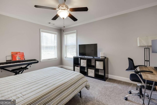 3065 Meadow Springs Dr, Watkinsville, GA 30677 - carpeted bedroom with ornamental molding and a ceiling fan