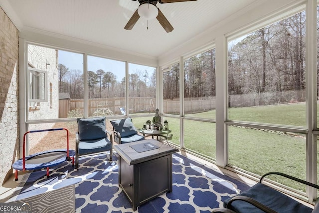 3065 Meadow Springs Dr, Watkinsville, GA 30677 - sunroom / solarium featuring a ceiling fan and plenty of natural light