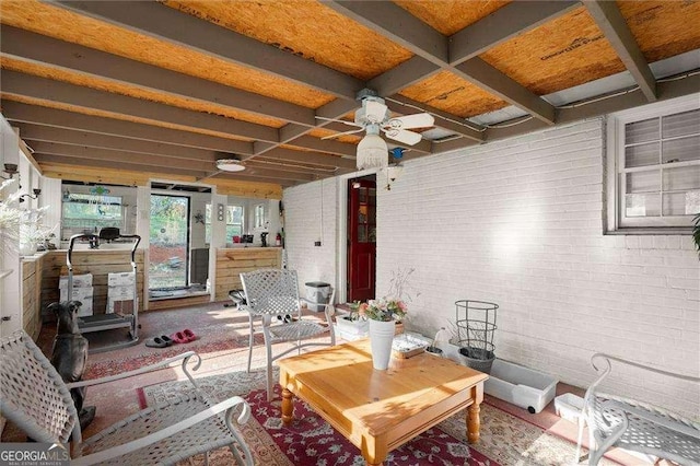 interior space featuring beamed ceiling and coffered ceiling