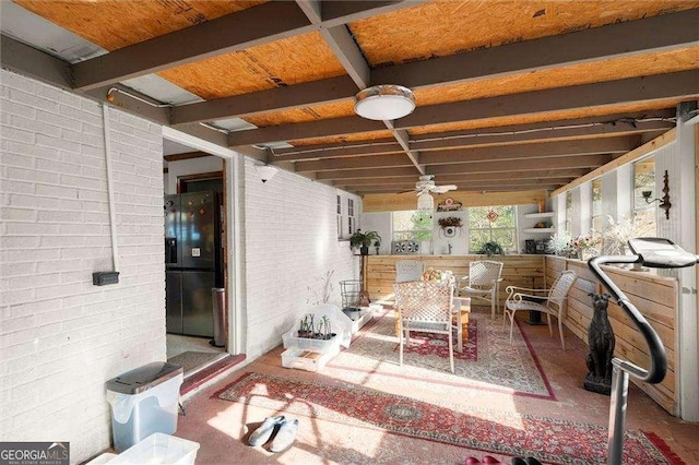 view of patio featuring a ceiling fan