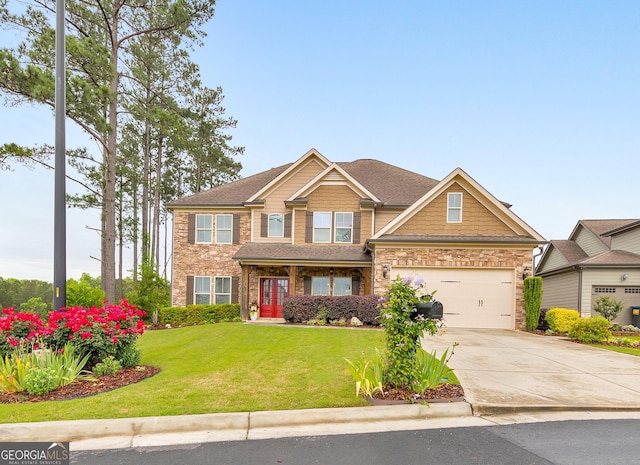 64 Durana Way, Dallas, GA 30132 - craftsman-style home featuring concrete driveway, a front yard, and stone siding